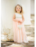 Ivory And Pink One Shoulder Satin Chiffon Flower Girl Dress