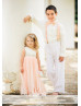 Ivory And Pink One Shoulder Satin Chiffon Flower Girl Dress