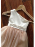 Ivory And Pink One Shoulder Satin Chiffon Flower Girl Dress