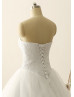 Ivory Lace Tulle Strapless Corset Back Long Wedding Dress 