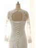 Ivory Lace Tulle Long Sleeves Keyhole Back Mermaid Wedding Dress 