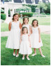 Ivory Cotton Simple Flower Girl Dress With Navy Blue Bow 