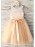  Champagne Lace Tulle Knee Length Flower Girl Dress