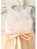  Champagne Lace Tulle Knee Length Flower Girl Dress