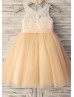  Champagne Lace Tulle Knee Length Flower Girl Dress