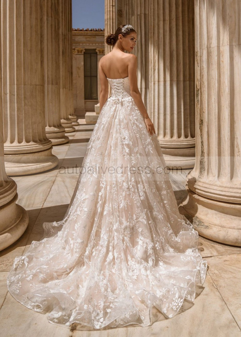 A-line Sweetheart Neck Ivory Lace Corset Back Wedding Dress