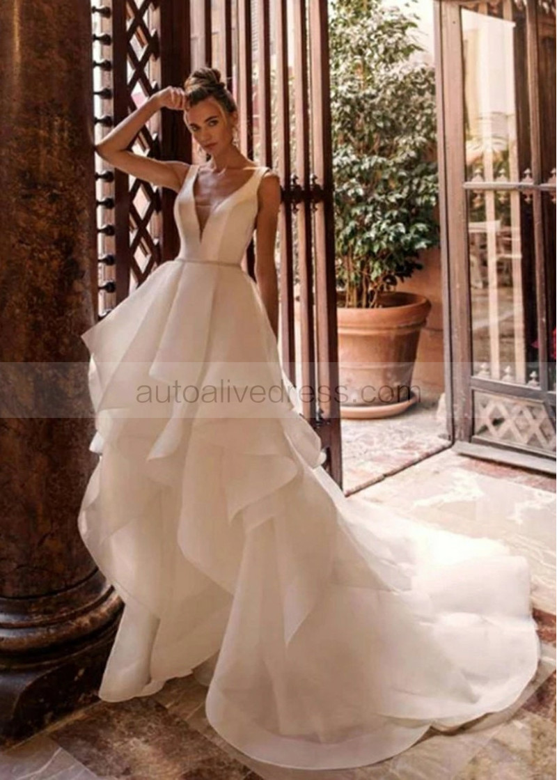 idelle v neck organza back silk wedding dress Liana Wedding Dress | Silk Tulle Drop Waist