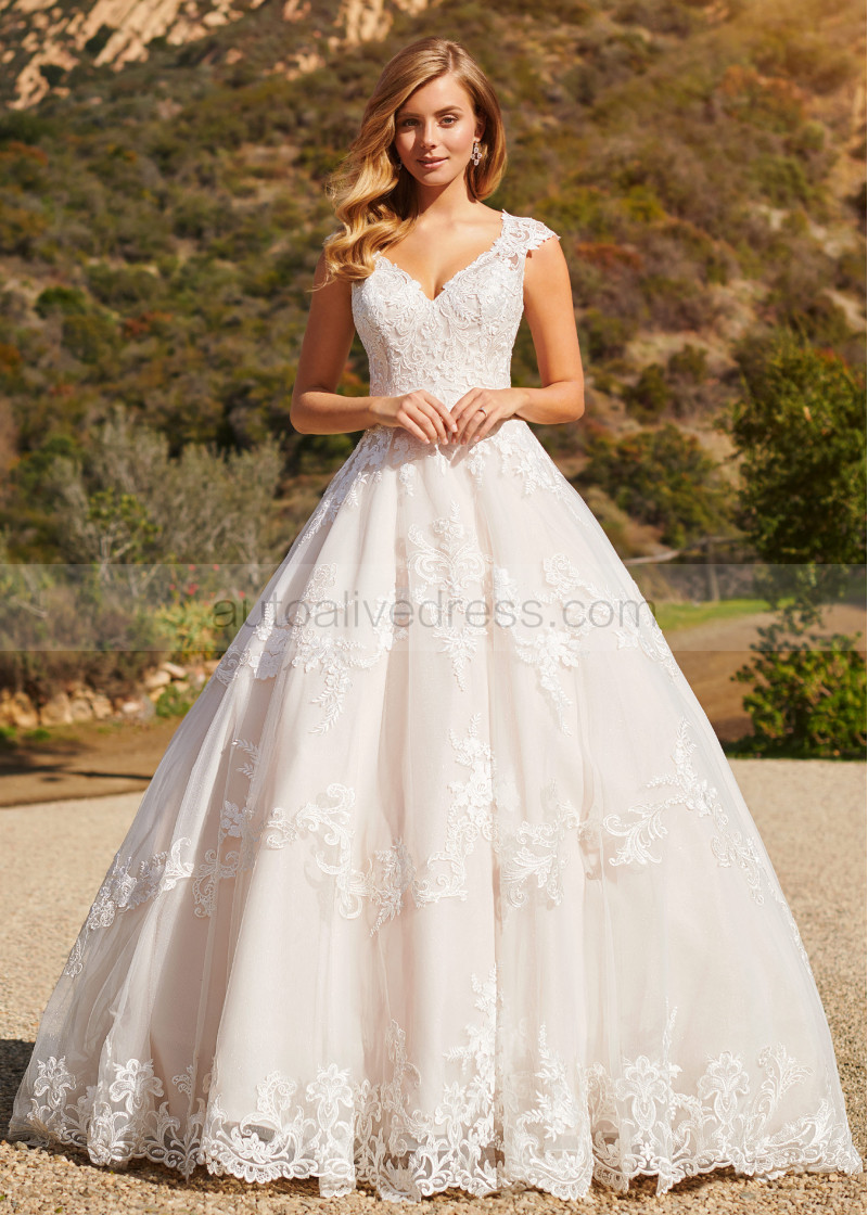 Ball Gown Ivory Lace Sparkle Tulle Wedding Dress With Champagne Lining Ball Gown Ivory Lace Sparkle Tulle Wedding Dress With Champagne Lining