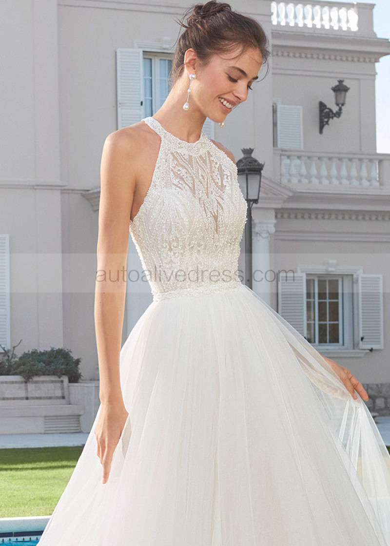 princess polly baby blue dress Discount A-Line Halter Beaded Taffeta Wedding Dresses