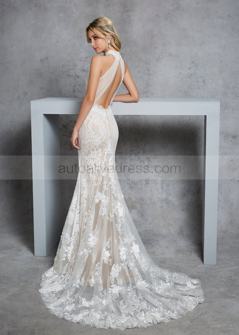 Mermaid High Neck Ivory Lace Tulle Sexy Open Back Wedding Dress Mermaid High Neck Ivory Lace Tulle Sexy Open Back Wedding Dress