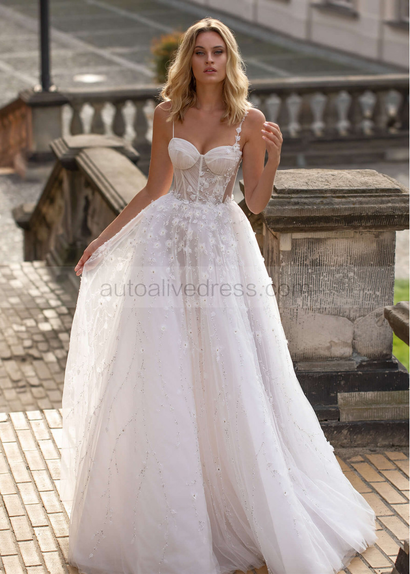 Ball Gown Ivory Sweetheart Corset Beaded Tulle Wedding Dress Ball Gown Ivory Sweetheart Corset Beaded Tulle Wedding Dress