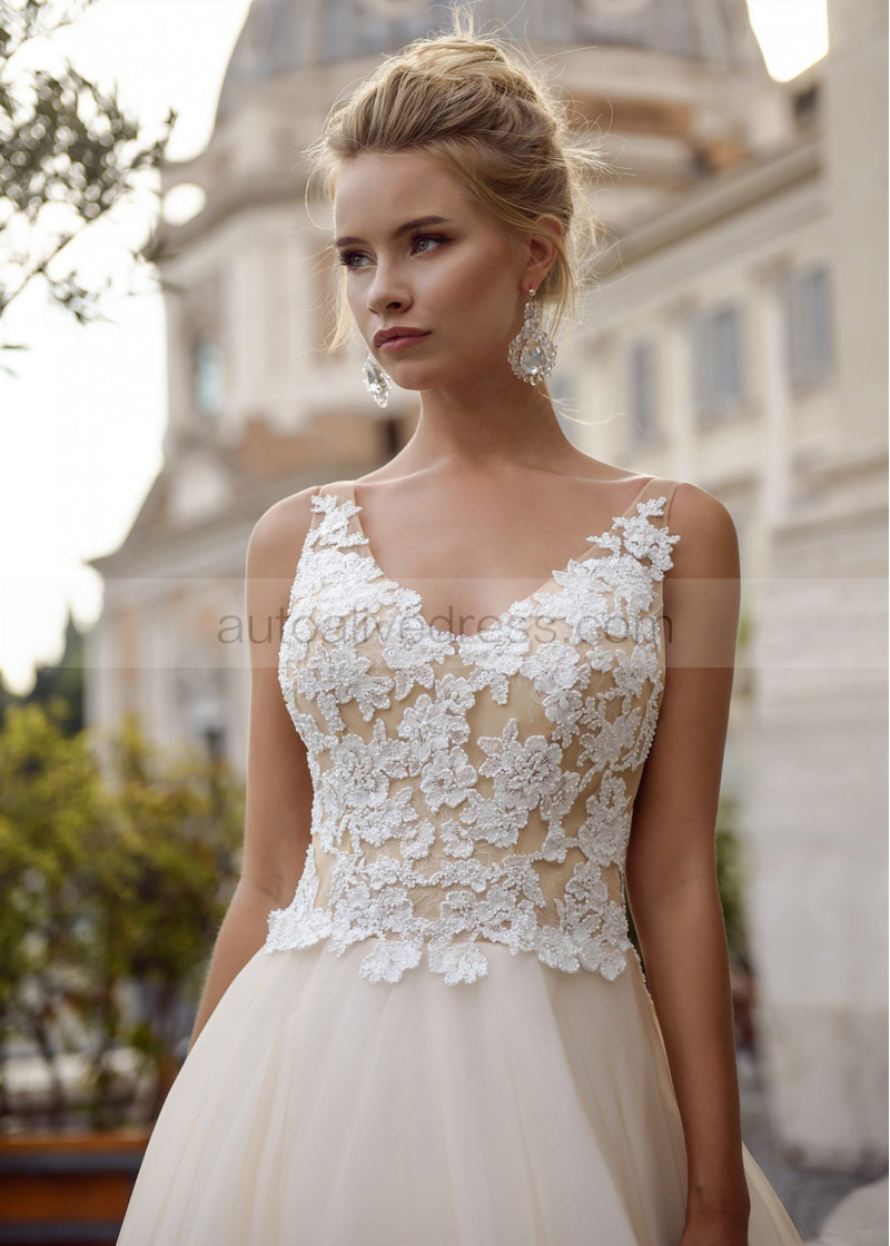 sachin and babi light blue dress Shimmer Champagne Tulle Layered Wedding gown  MakerryBridal