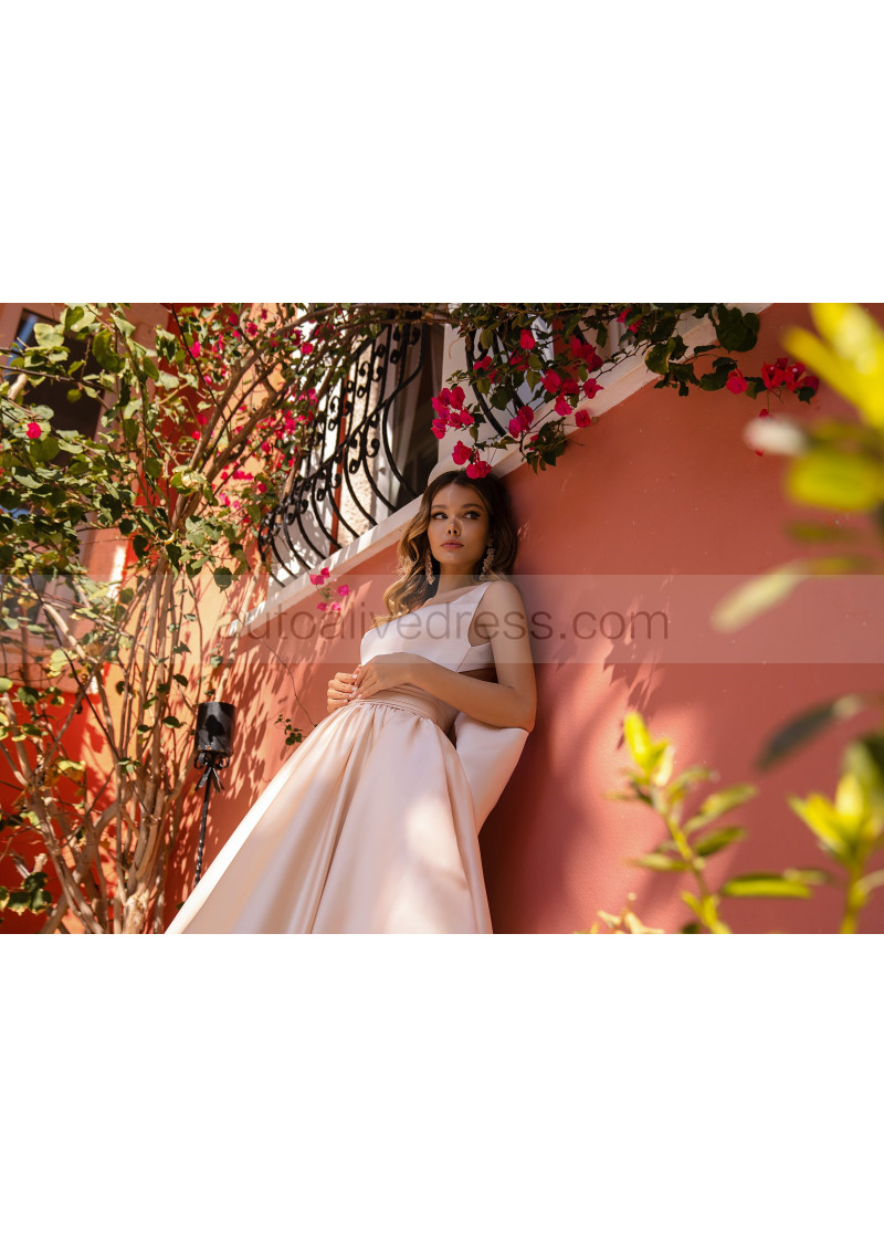 church elegant dresses BABARONI Tulle Dusty Rose Bridesmaid Dresses One Shoulder Floor-length  Sleeveless Pleated Ruched A-line main image 1