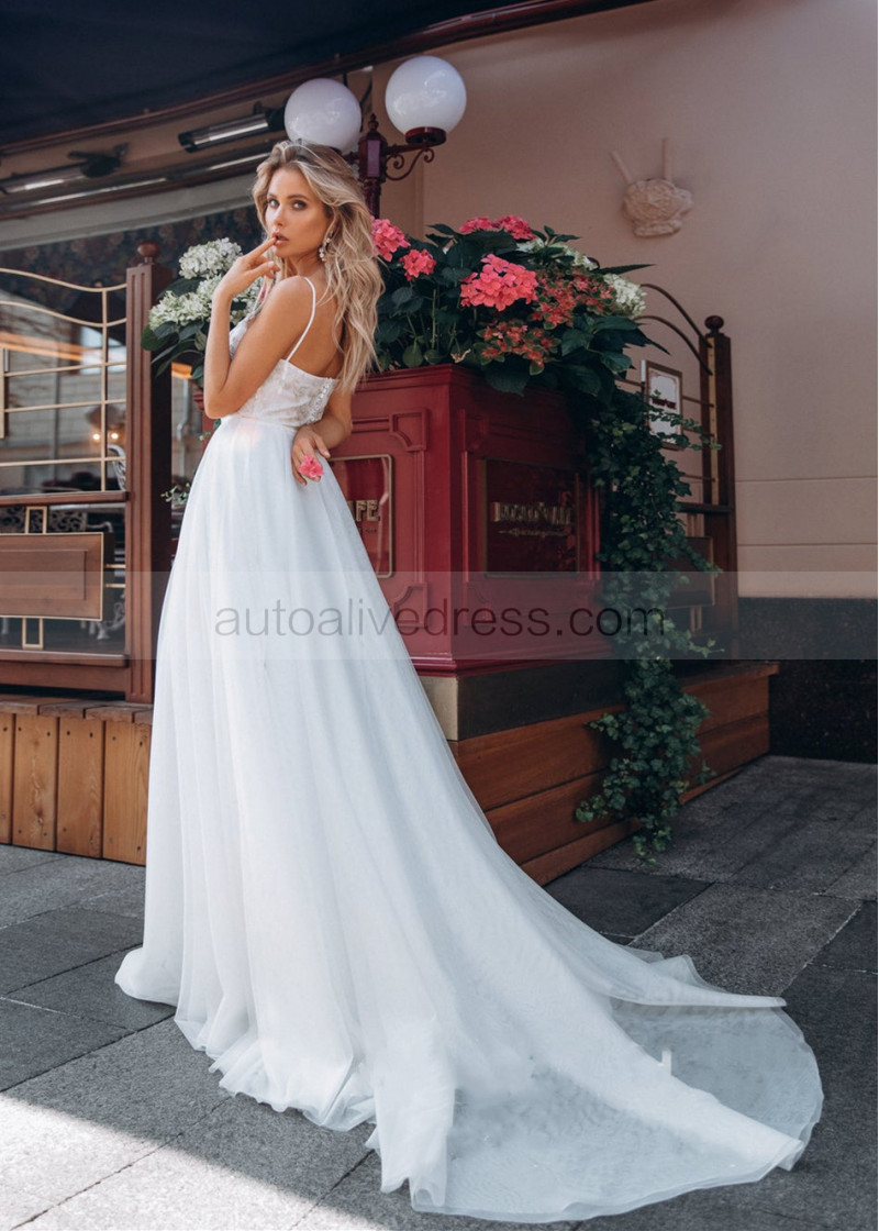 A-line Silver Lace Wedding Dress With Lace Jacket A-line Silver Lace Wedding Dress With Lace Jacket