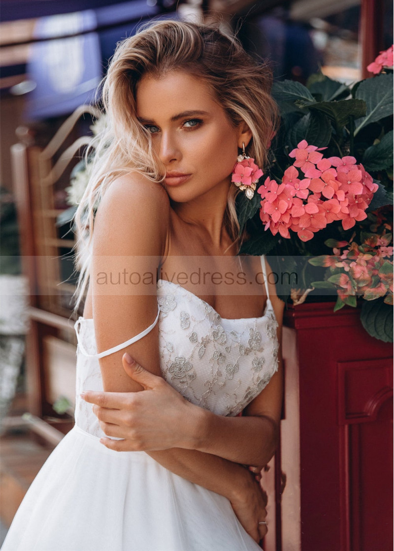 A-line Silver Lace Wedding Dress With Lace Jacket A-line Silver Lace Wedding Dress With Lace Jacket
