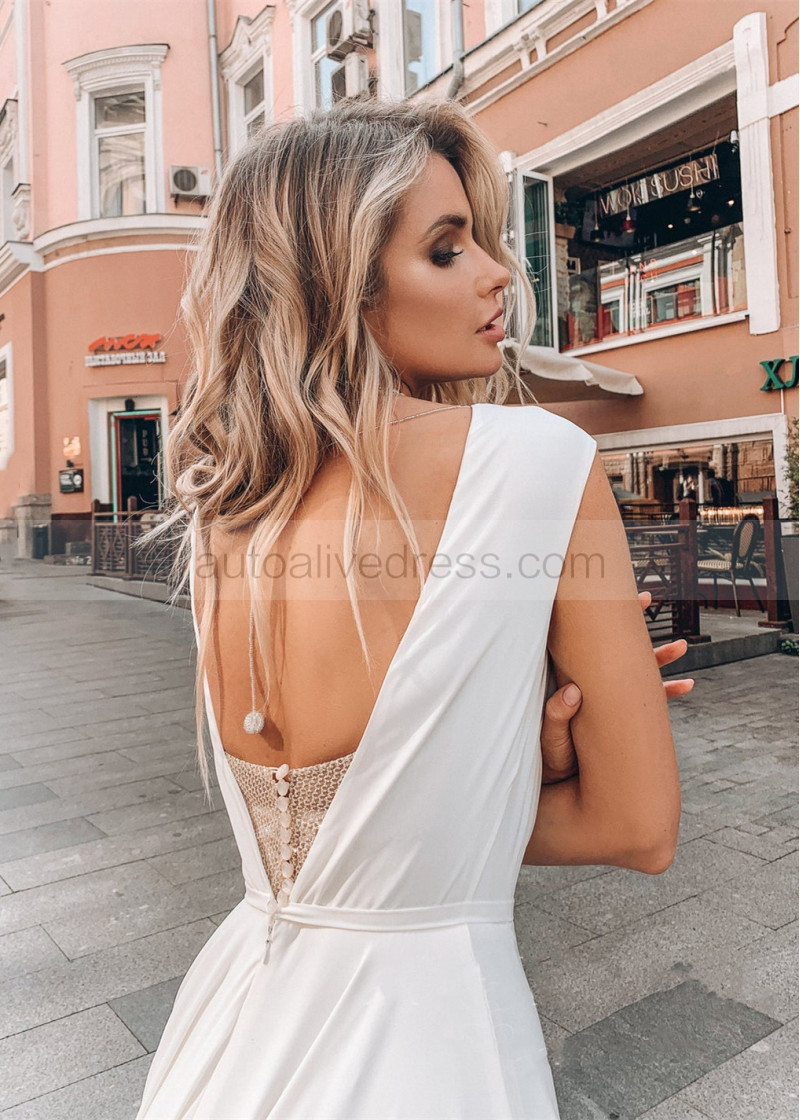 A-line Ivory Chiffon Beige Glitter Tulle Wedding Dress