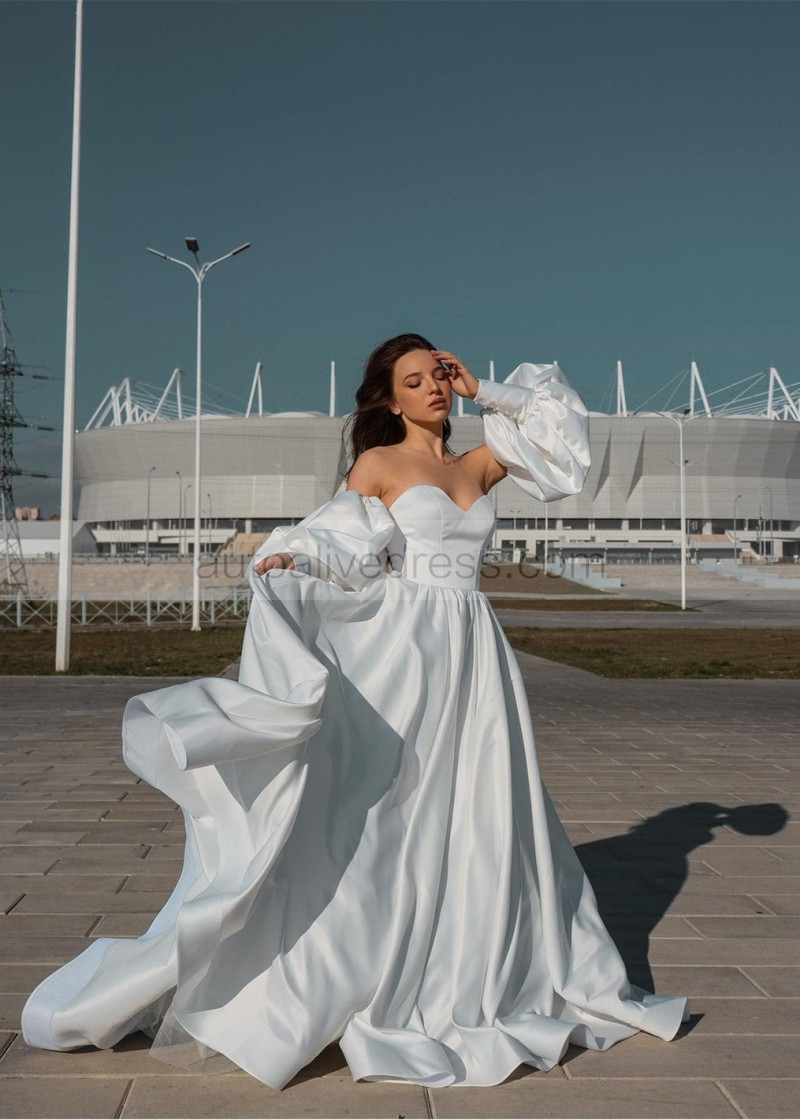 A-line White Satin Minimalist Wedding Dress A-line White Satin Minimalist Wedding Dress