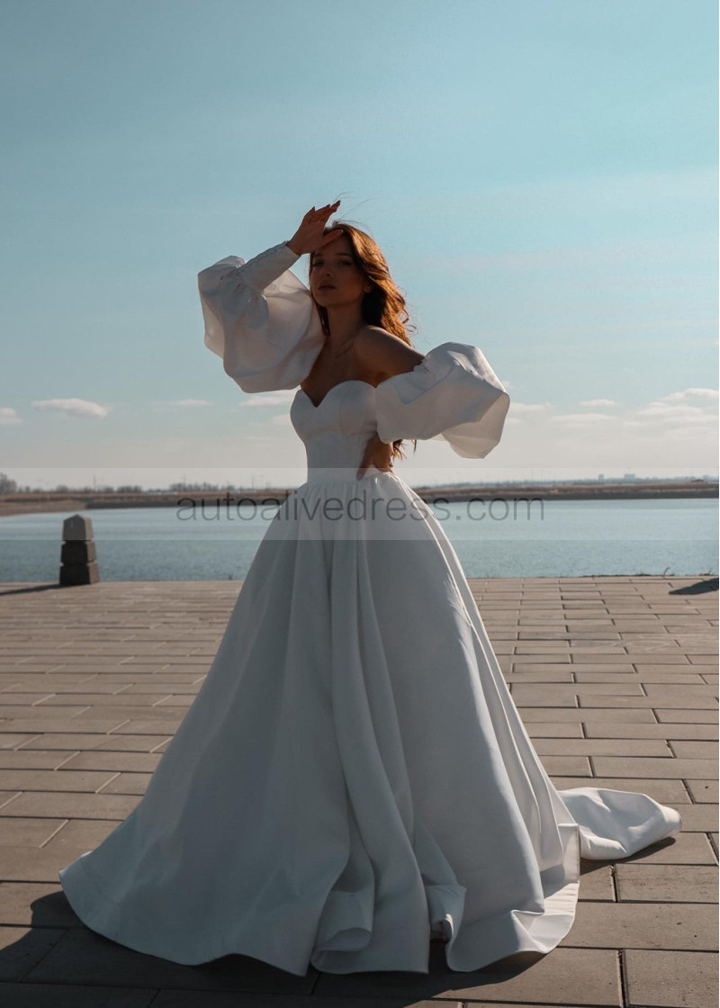 chinese dress ladies Minimalist Wedding Gown Strapless A Line Satin Wedding Dress with High Slit AWD1995 main image 0