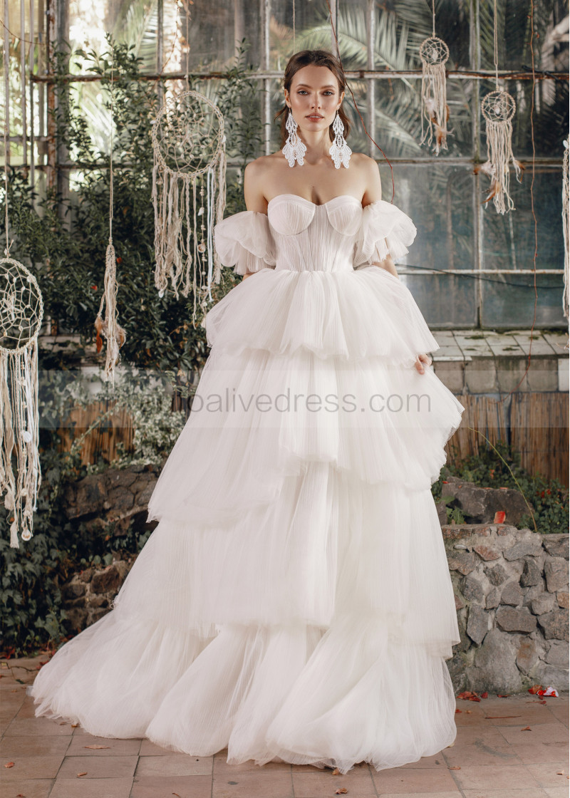 A-line Strapless Ivory Pleated Tulle Layered Wedding Dress A-line Strapless Ivory Pleated Tulle Layered Wedding Dress