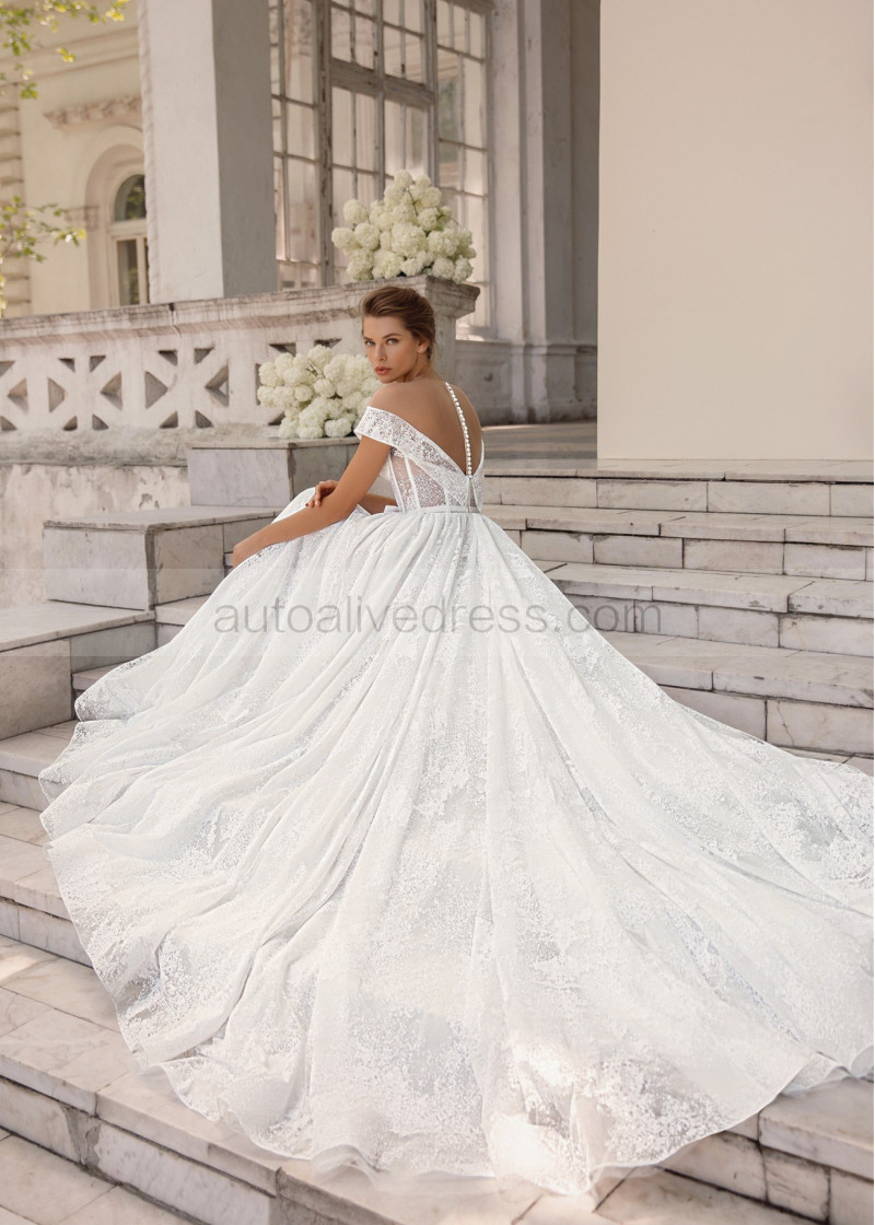 wedding dress glitter top Elegant Glitter fabric V Neck Wedding Dress With Appliques TN230 US12 / Champagne