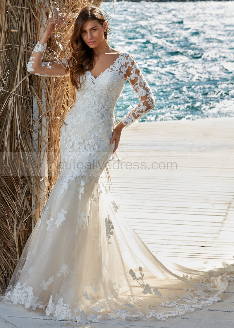 Fit-n-flare Delicate Sequined Lace Tulle Enchanting Wedding Dress