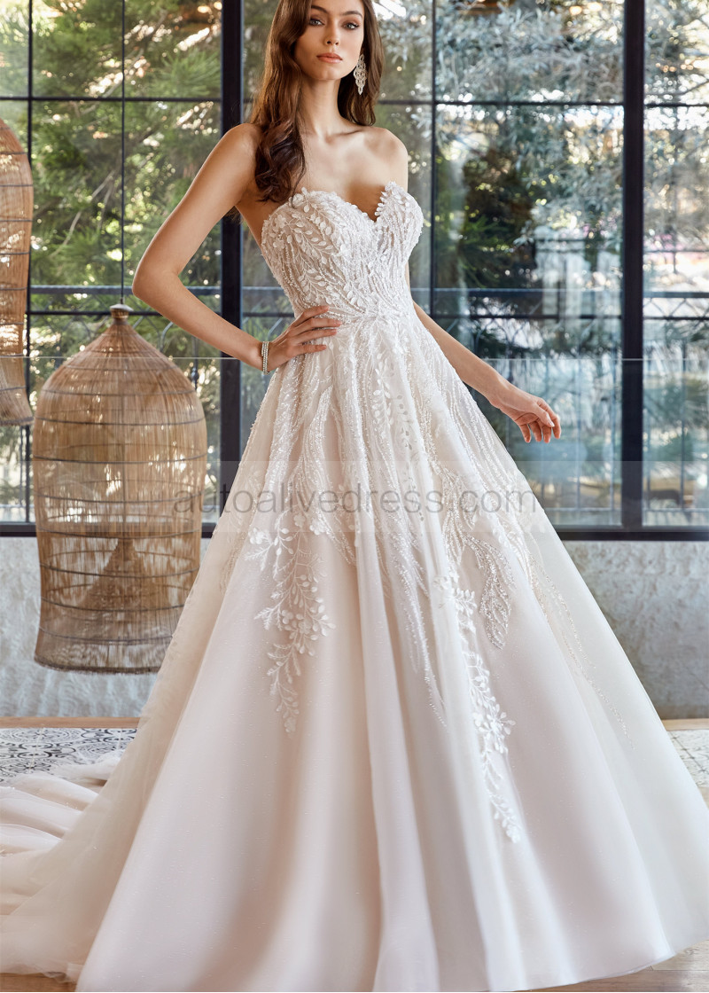 Ball Gown Beaded Embroidery Lace Tulle Dreamy Princess Wedding Dress