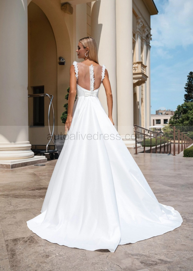A-line Ivory Satin Tulle Timeless Wedding Dress