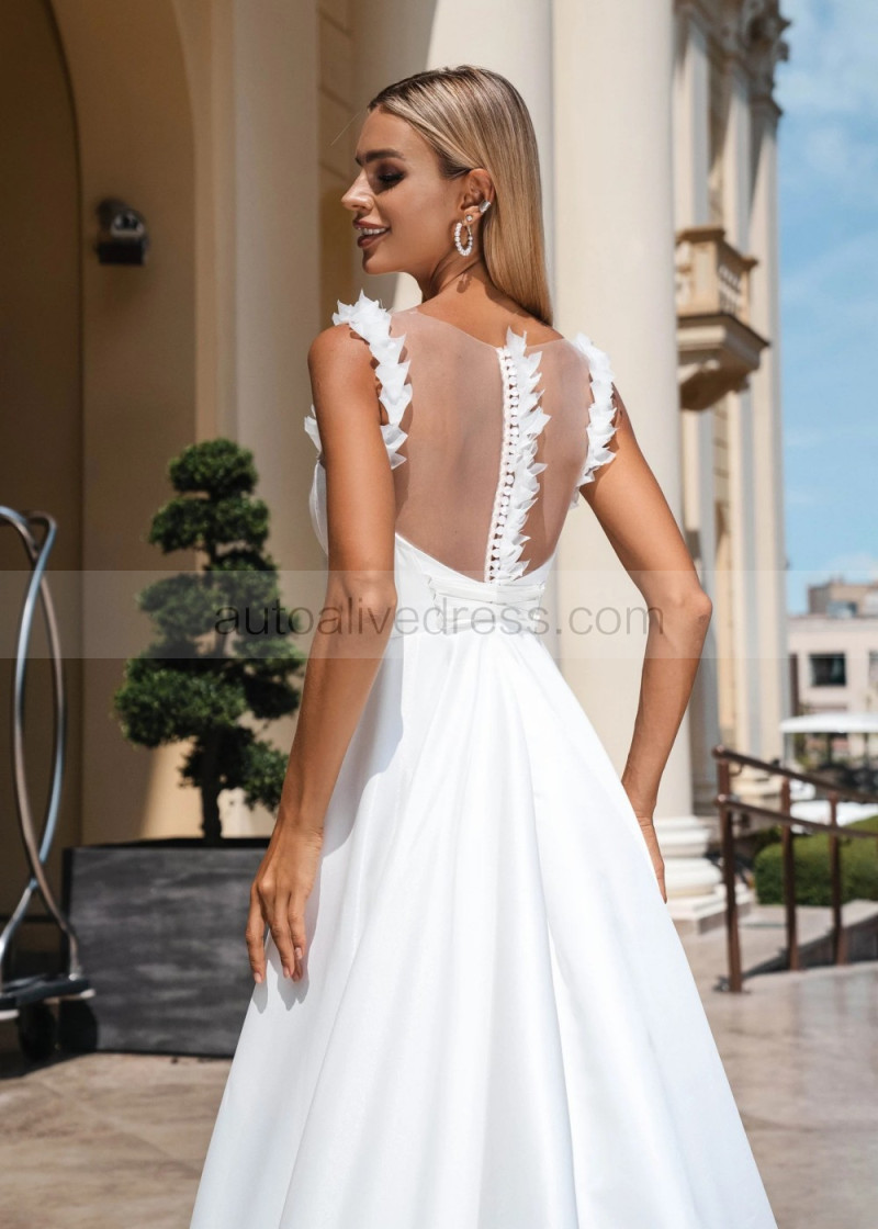 A-line Ivory Satin Tulle Timeless Wedding Dress