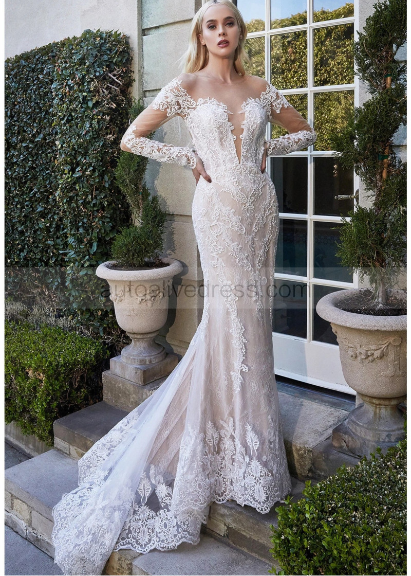 Mermaid Ivory Lace Tulle Heart Shaped Back Scalloped Hem Wedding Dress Mermaid Ivory Lace Tulle Heart Shaped Back Scalloped Hem Wedding Dress