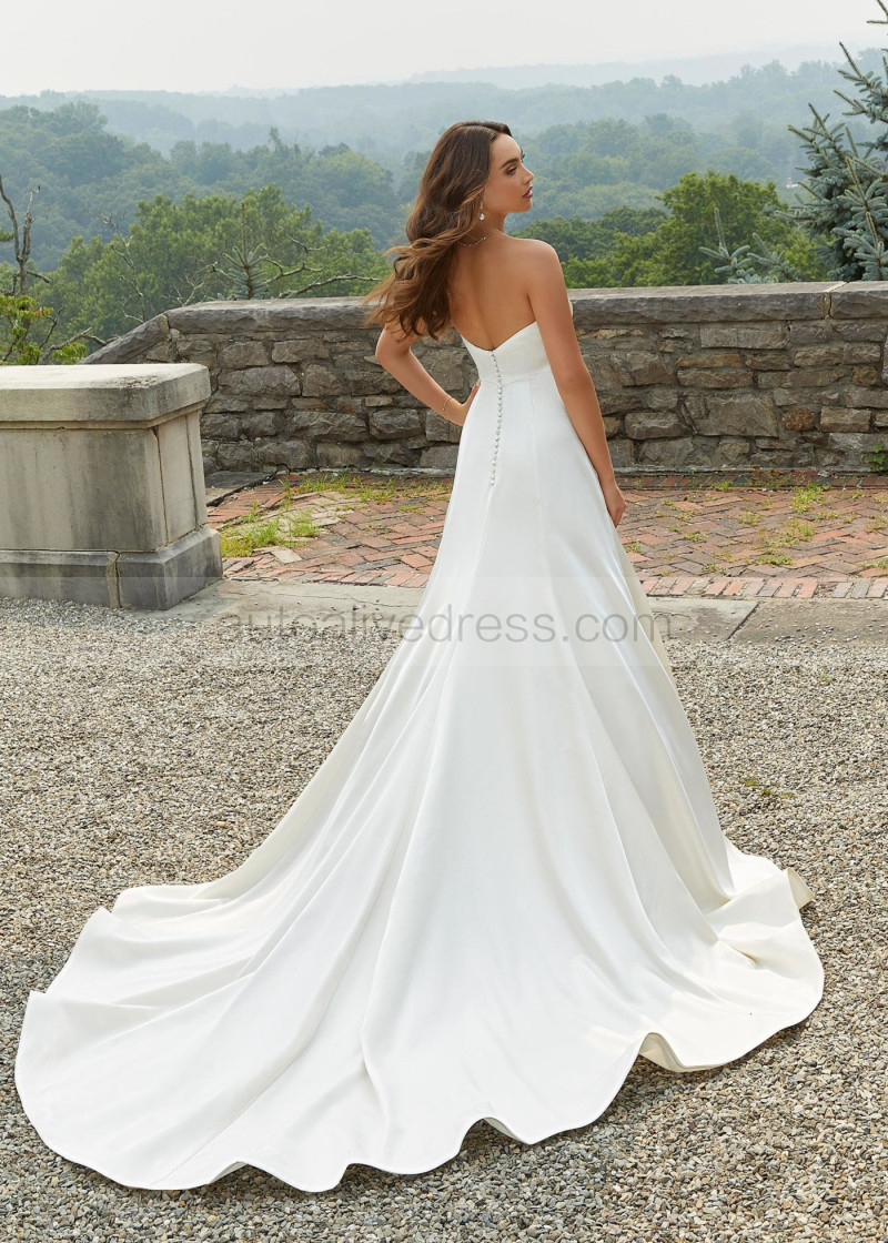 A-line Ivory Satin Empire Waist Minimalist Wedding Dress