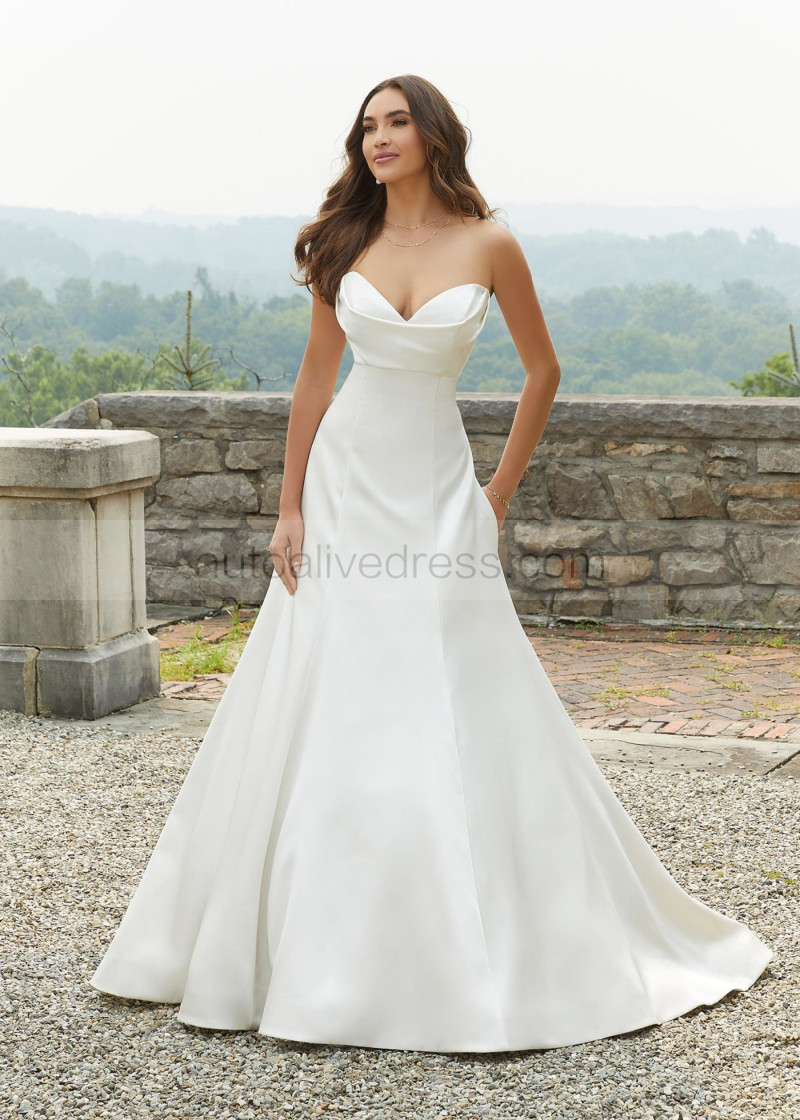 A-line Ivory Satin Empire Waist Minimalist Wedding Dress A-line Ivory Satin Empire Waist Minimalist Wedding Dress