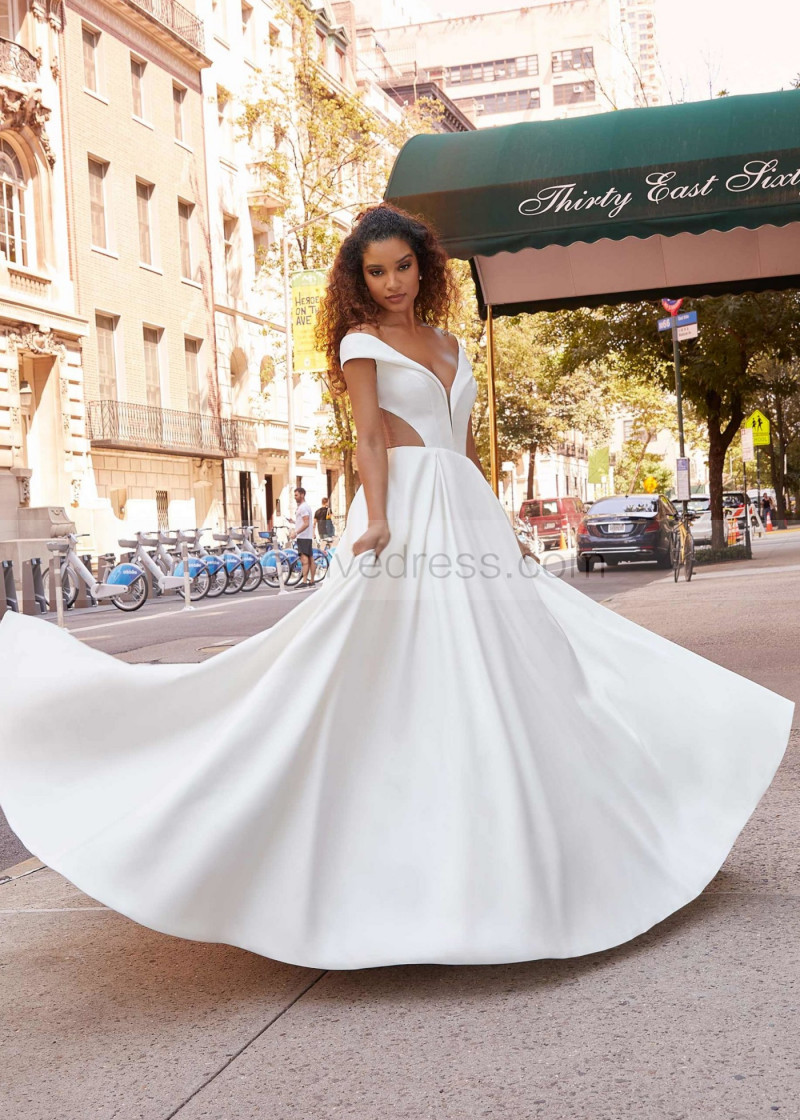 Classic Ivory Satin Cutouts Box-pleated Wedding Dress Classic Ivory Satin Cutouts Box-pleated Wedding Dress