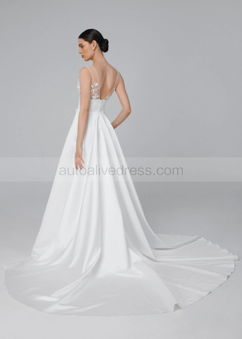 Empire Waist V Neck Ivory Lace Satin Wedding Dress Empire Waist V Neck Ivory Lace Satin Wedding Dress