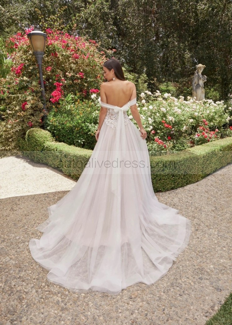 A-line Detachable Straps Beaded Ivory Lace Tulle Wedding Dress A-line Detachable Straps Beaded Ivory Lace Tulle Wedding Dress