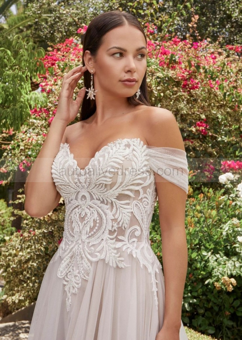 A-line Detachable Straps Beaded Ivory Lace Tulle Wedding Dress A-line Detachable Straps Beaded Ivory Lace Tulle Wedding Dress