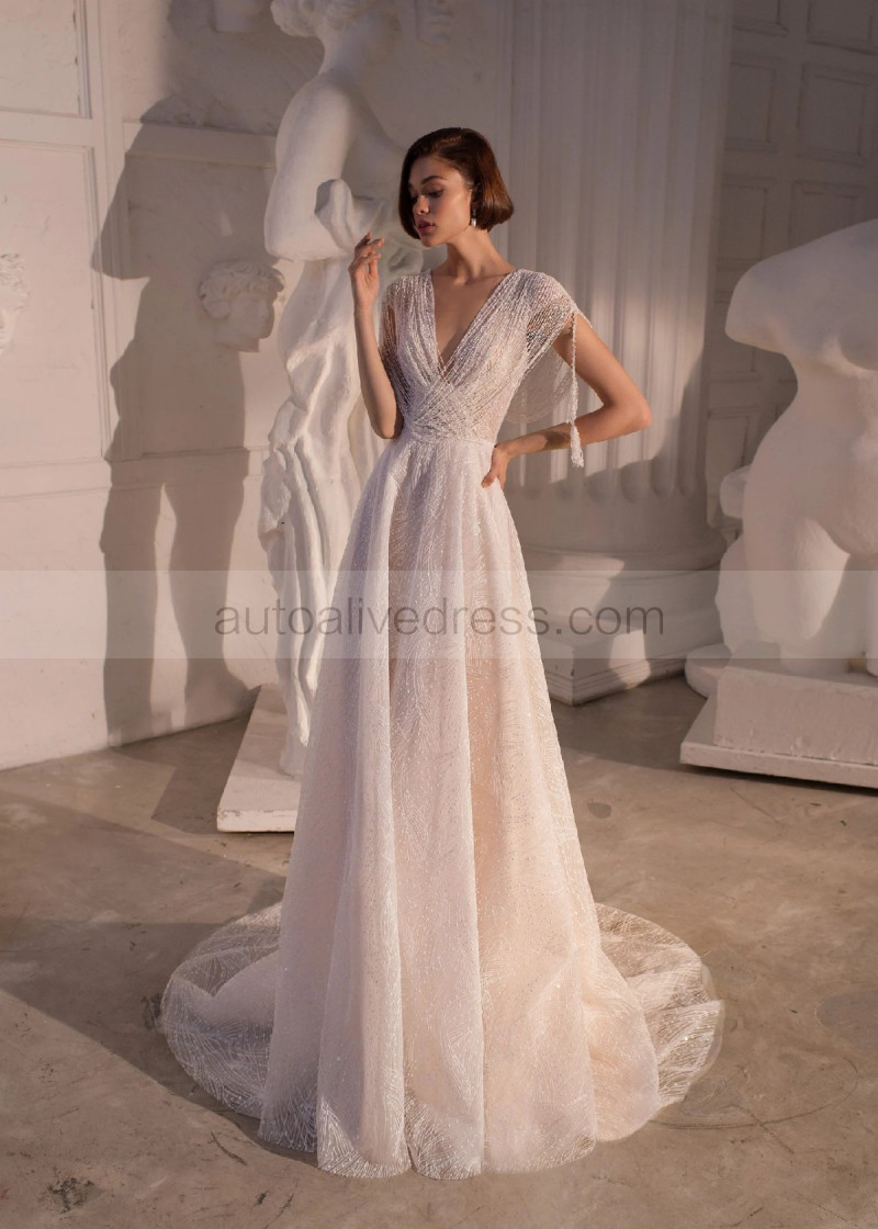 a line dress size 14 Modern Sparkly Glitter Tulle A-line Wedding Dress with V-neckline – Forever  & Always