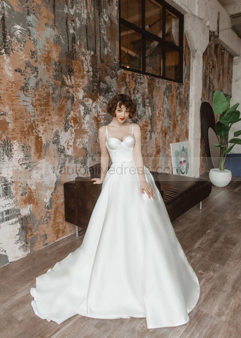 A-line Spaghetti Straps Ivory Satin Corset Back Wedding Dress A-line Spaghetti Straps Ivory Satin Corset Back Wedding Dress