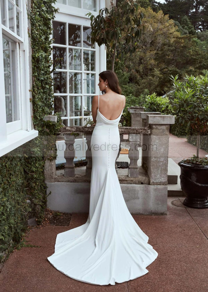 Mermaid Ivory Satin Cowl Back High Slit Simple Wedding Dress Mermaid Ivory Satin Cowl Back High Slit Simple Wedding Dress