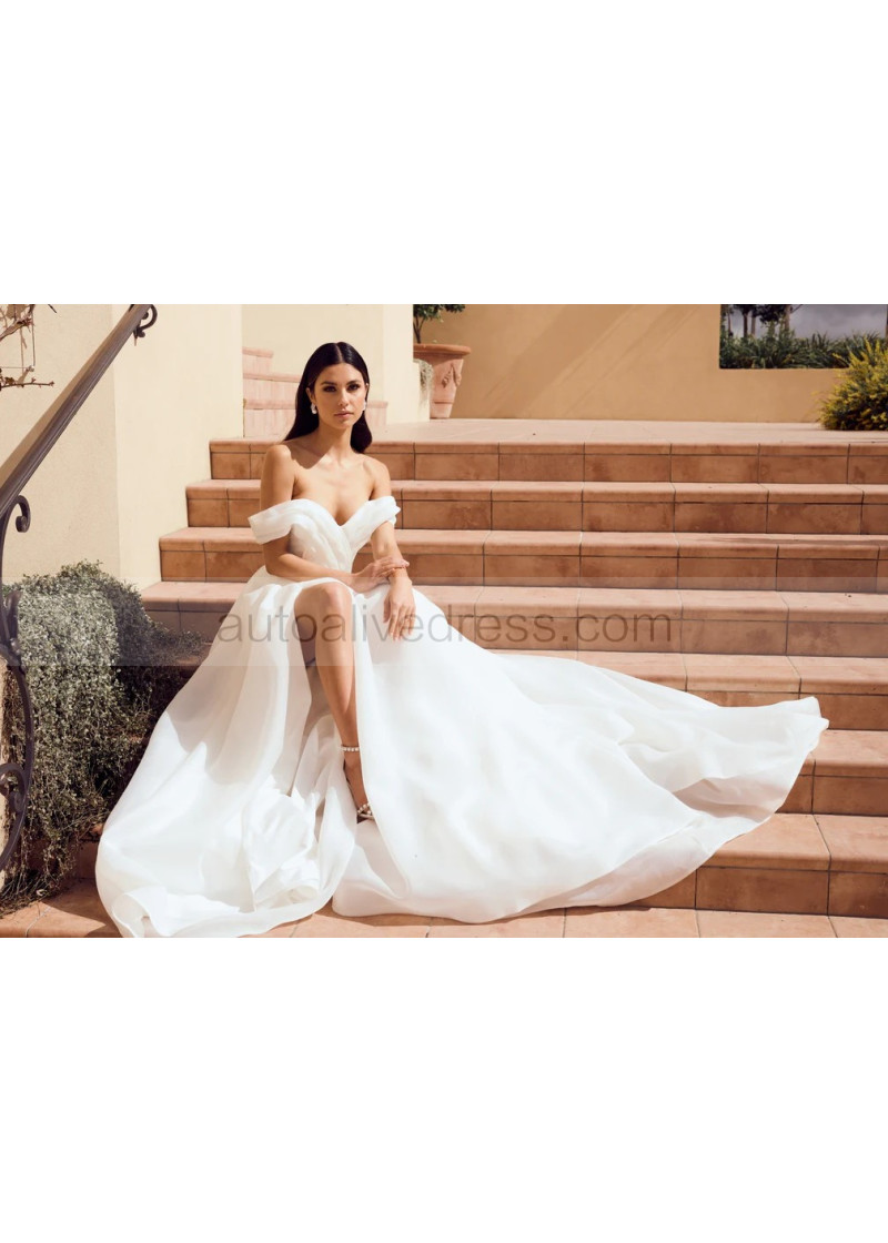 A-line Off Shoulder White Organza High Split Classic Wedding Dress A-line Off Shoulder White Organza High Split Classic Wedding Dress