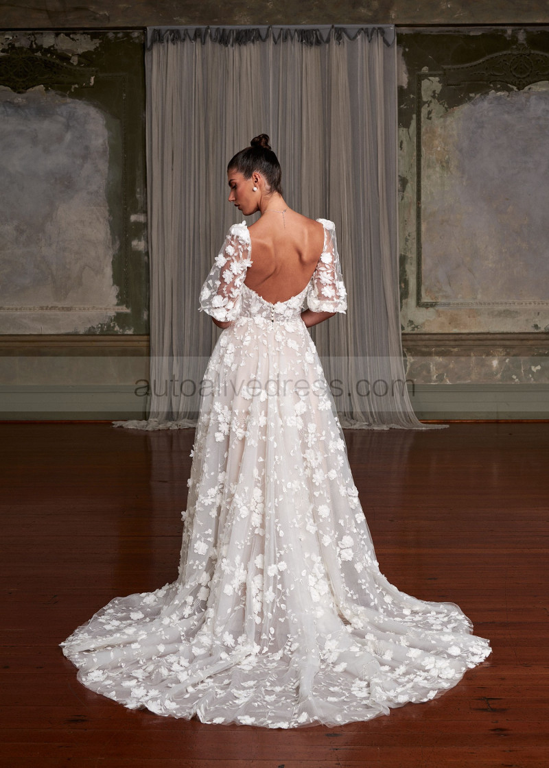 A-line Ivory Embroidered Lace Tulle Fairytale Wedding Dress With Detachable Sleeves A-line Ivory Embroidered Lace Tulle Fairytale Wedding Dress With Detachable Sleeves