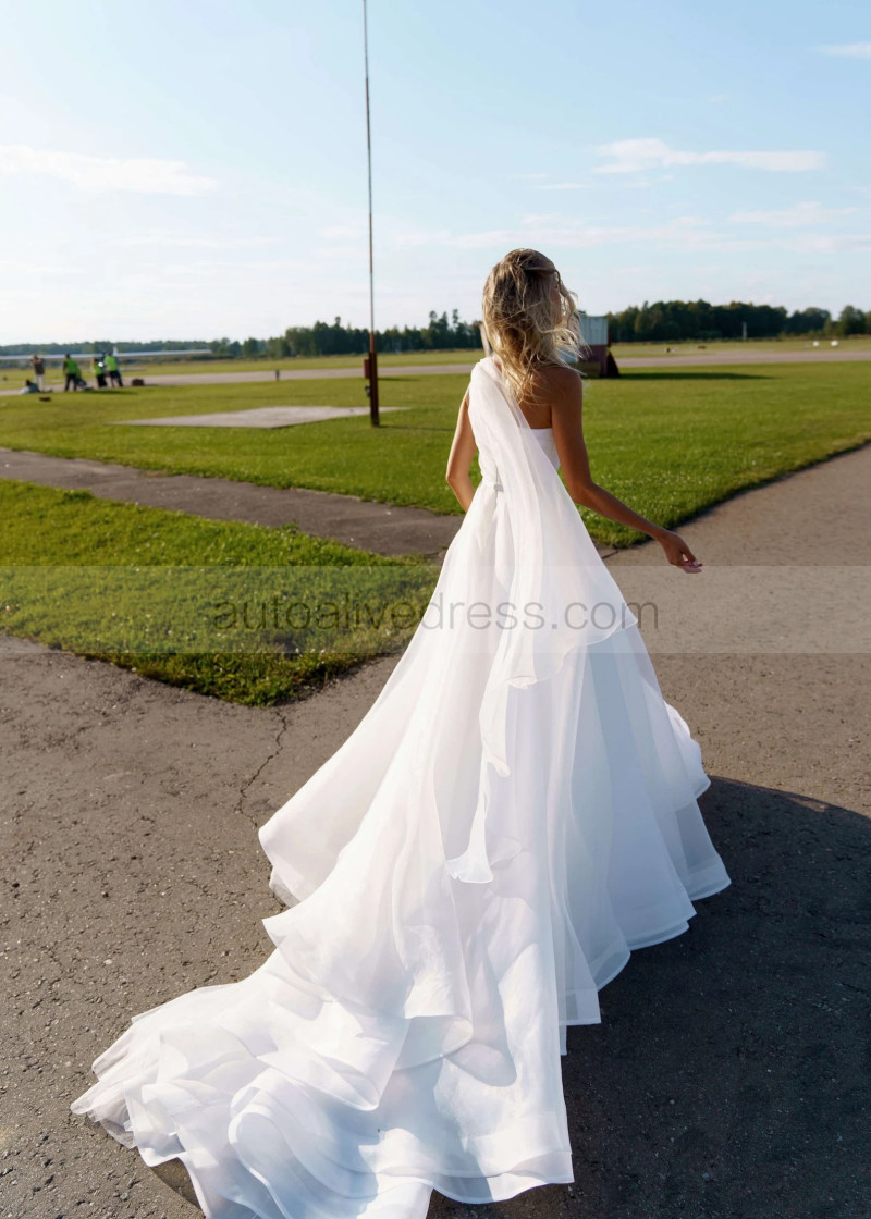 open lace back dress Whimsical One Shoulder Organza Wedding Dress main image 0