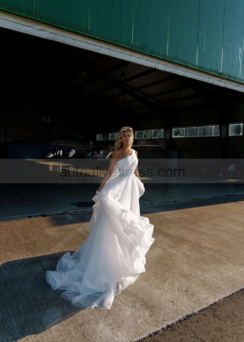 open lace back dress Organza Wedding Dresses One Shoulder Leg Split  Lisposa