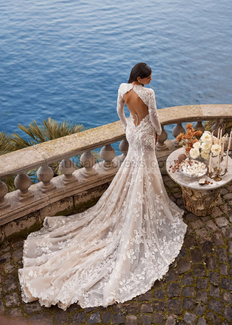 chinese dress ladies Elegant A-Line Lace Long Sleeve Wedding Gown With V-Neck And Keyhole  Back-715743 main image 1