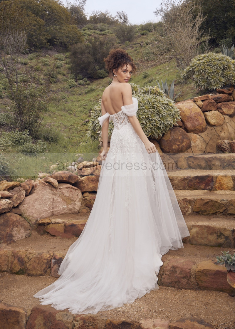 Detachable Straps Beaded Ivory Lace Tulle Sparkly Wedding Dress Detachable Straps Beaded Ivory Lace Tulle Sparkly Wedding Dress