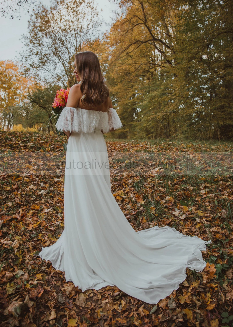 off the shoulder eyelash lace sheath wedding dress Long Sleeve Lace Wedding Dress Off the Shoulder Fit & Flare Mermaid Ivory M Gigi by Grace Loves Lace