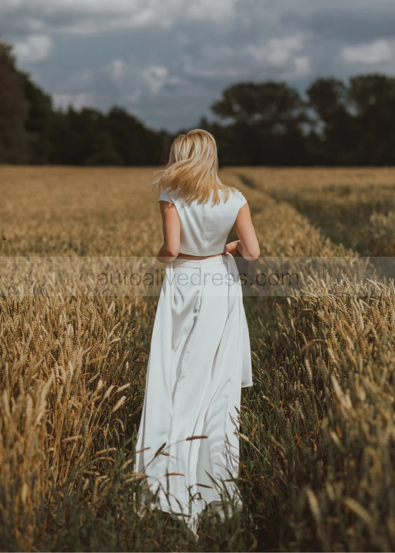 A-line Two Piece Ivory Satin Minimalist Wedding Dress A-line Two Piece Ivory Satin Minimalist Wedding Dress
