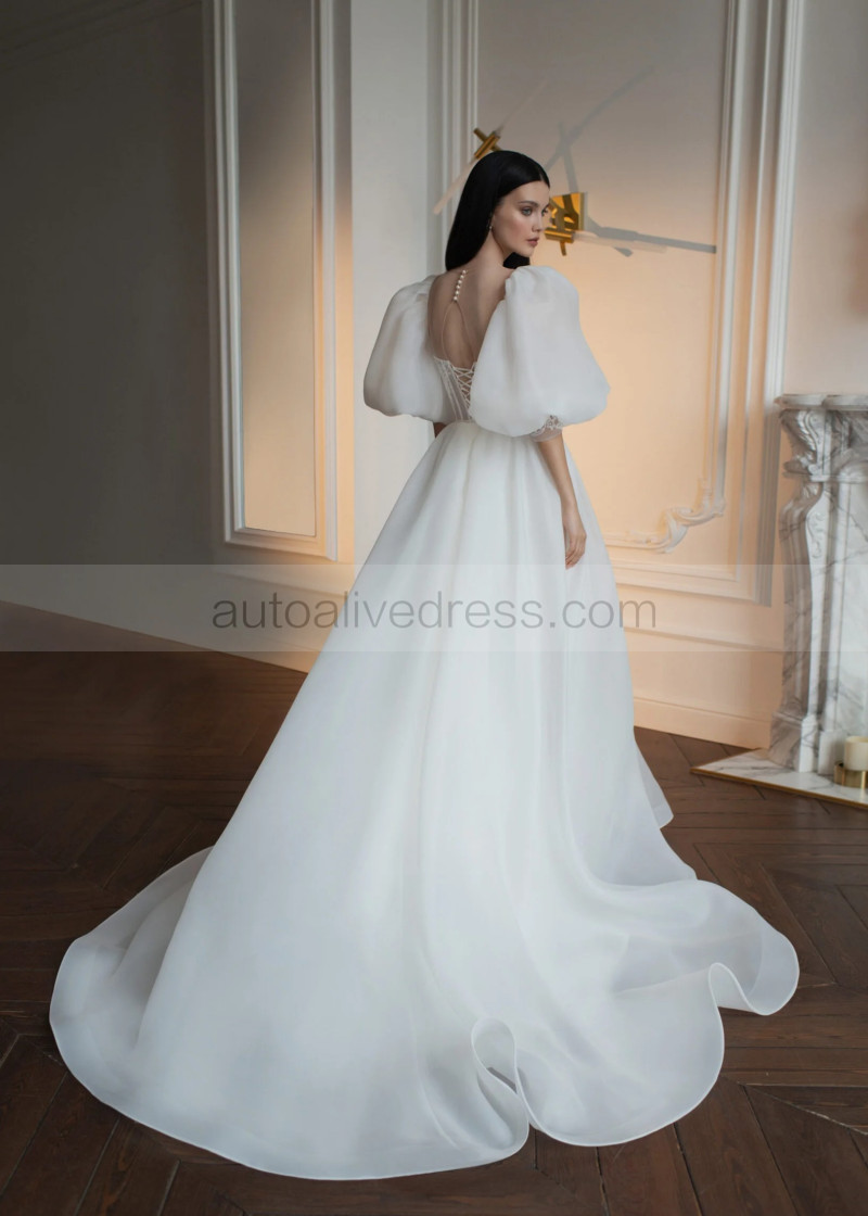 corset back wedding dress with sleeves Modest Lace Long Sleeve Balll Gown Wedding Dresses V-neck Corset Back Viniodress