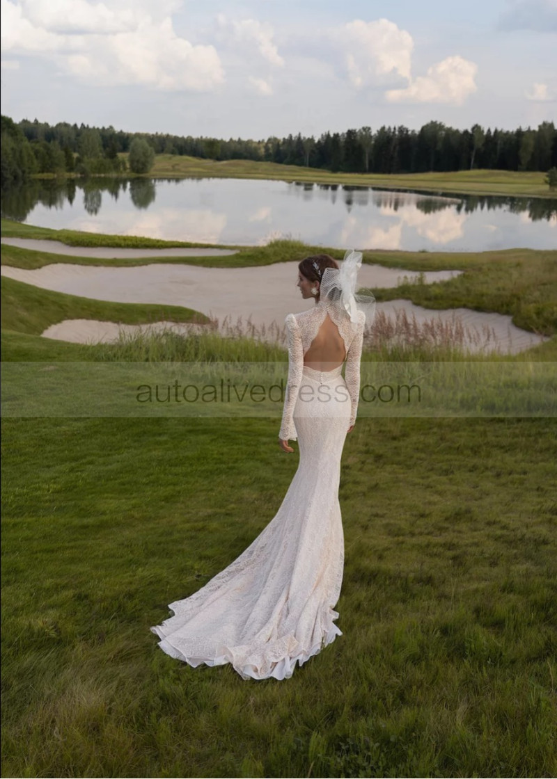 Mermaid Long Sleeves Ivory Allover Lace Keyhole Back Wedding Dress Mermaid Long Sleeves Ivory Allover Lace Keyhole Back Wedding Dress