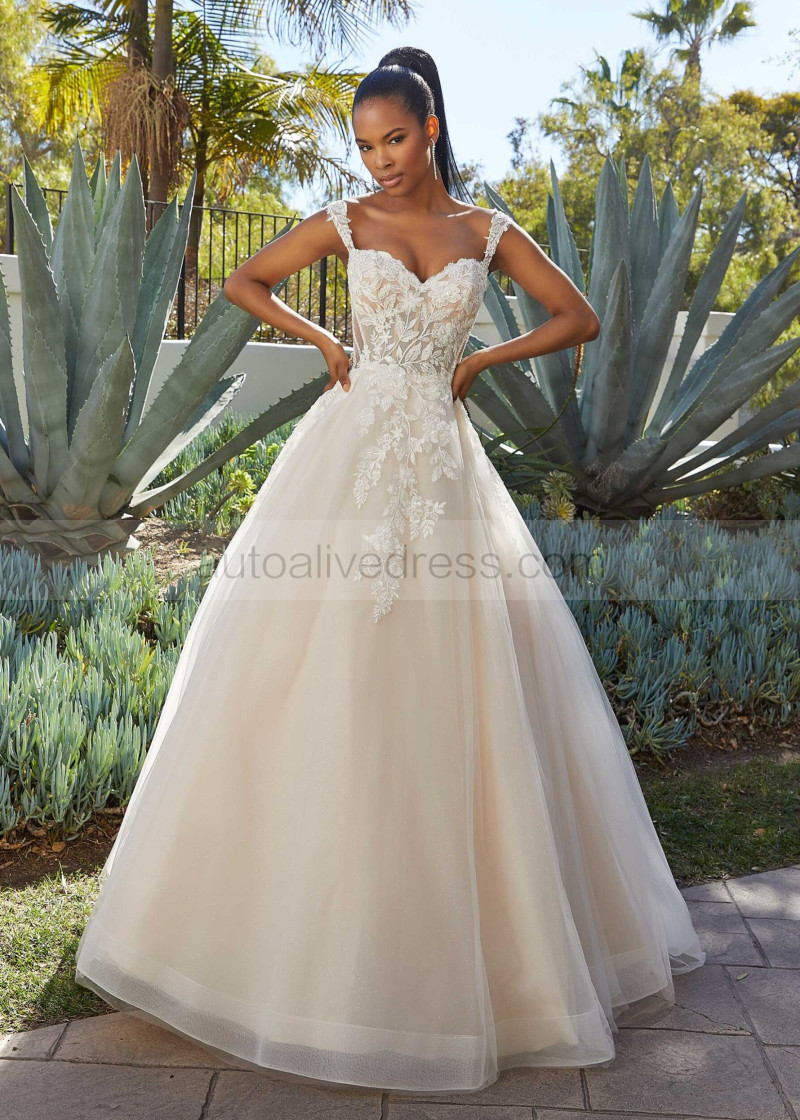 Ball Gown Beaded Lace Glitter Tulle Sheer Back Classic Wedding Dress Ball Gown Beaded Lace Glitter Tulle Sheer Back Classic Wedding Dress