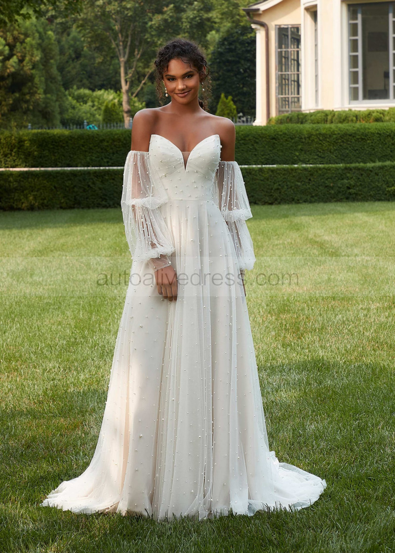 white christmas dresses Luxury Pearl Wedding Dresses Modest Satin Wedding Gown 67279 – Viniodress